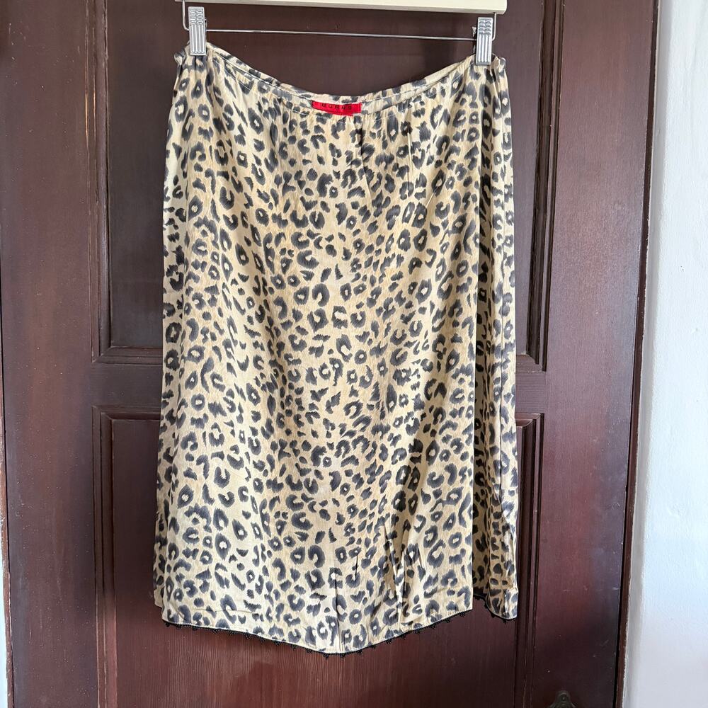 90s Vintage BURNS | Stretch Silk Leopard Print Beaded tarim Slip Skirt | Medium